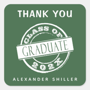 Custom Modern Simple Green Graduate Thank You  Square Sticker