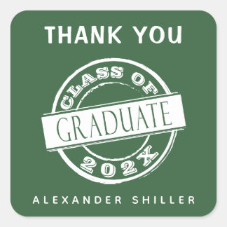 Custom Modern Simple Green Graduate Thank You  Square Sticker