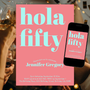 Custom Modern Spanish Hola Fifty 50th birthday Invitation