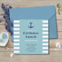Custom Modern Stripe Nautical Birthday Lunch Blue