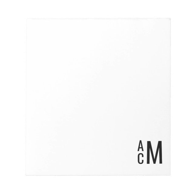 Custom Modern Stylish Elegant 3 Monogram Initial Notepad (Front)
