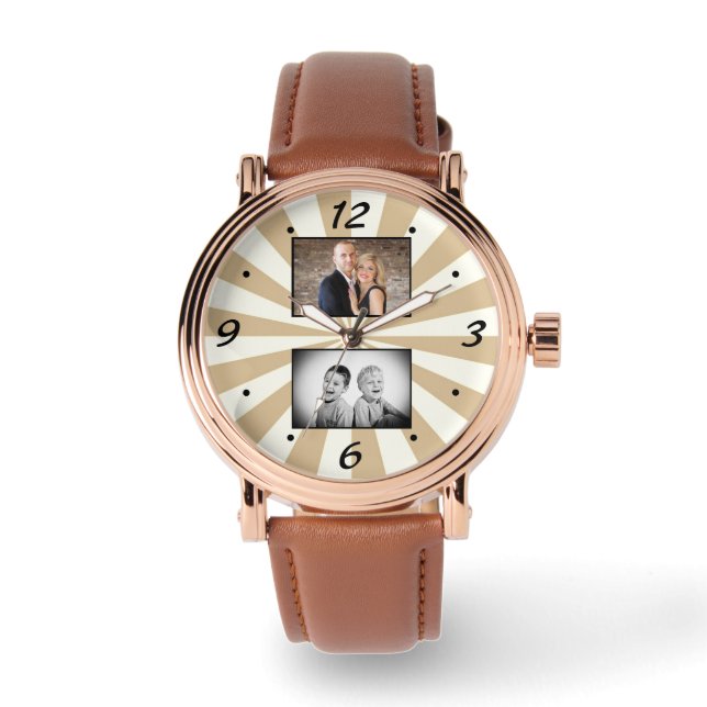 Custom Modern Sun Beam 2 Photo Collage Watch (Front)