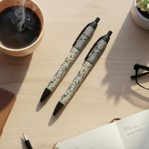 Custom Modern Teal Grey Brown Black Terrazzo Art Ink Pen