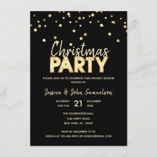 Custom Modern Trendy Gold Black CHRISTMAS PARTY Invitation