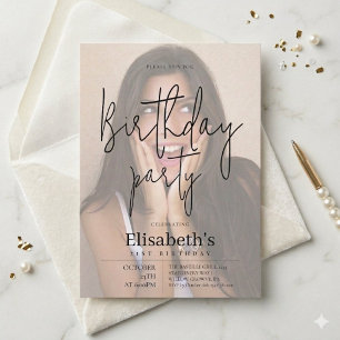 Custom Modern Trendy Photo Birthday Invitation