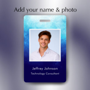 Custom Modern Unique Blue Photo ID Employee Badge ID Badge