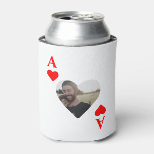 Custom modern unique poker heart photo monogram can cooler