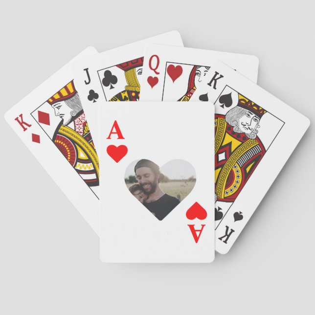 Custom modern unique poker heart photo monogram playing cards (Back)