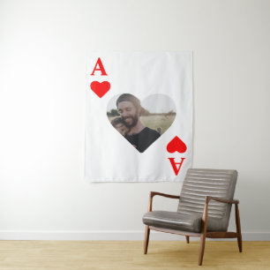 Custom modern unique poker heart photo monogram tapestry