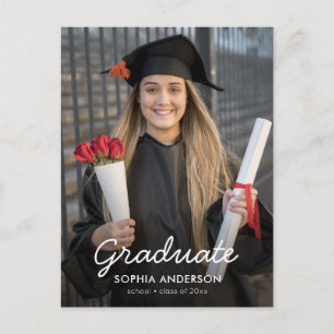 Custom Modern Vertical Photo Graduation Invitation Postcard