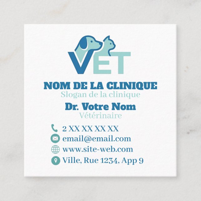 Custom Modern Veterinary With Logo Square Business Card (Front)