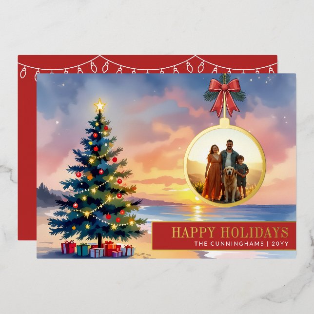 Custom Modern Watercolor Beach Christmas Ornament (Front/Back)
