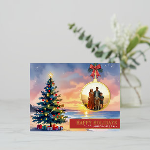 Custom Modern Watercolor Beach Christmas Ornament Foil Holiday Postcard