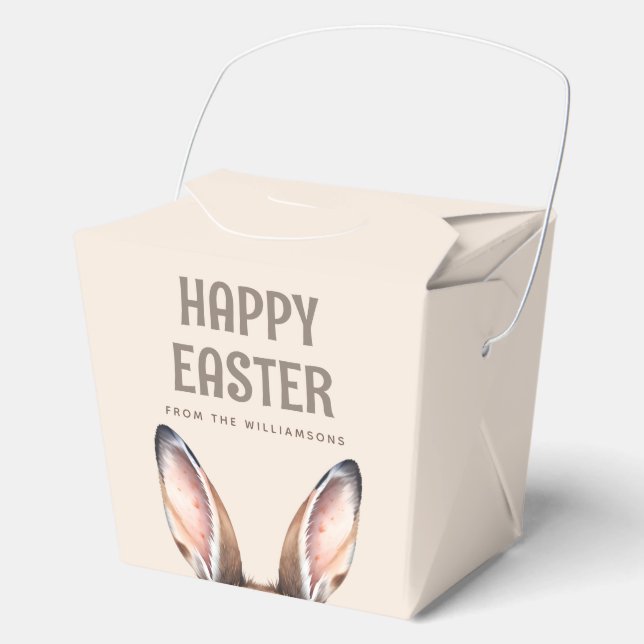 Custom Modern Watercolor Cute Easter Bunny Ears Favour Box (Front)