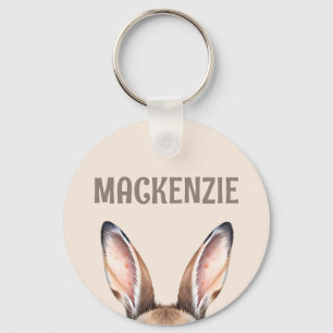 Custom Modern Watercolor Cute Easter Bunny Ears Key Ring