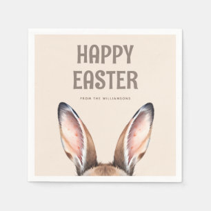 Custom Modern Watercolor Cute Easter Bunny Ears Napkin
