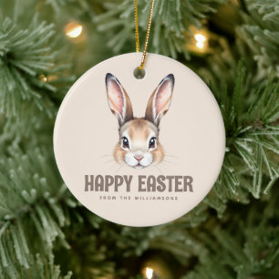 Custom Modern Watercolor Cute Easter Bunny Neutral Ceramic Tree Decoration