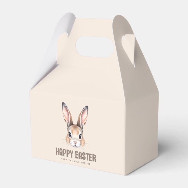 Custom Modern Watercolor Cute Easter Bunny Neutral Favour Box (Back Side)