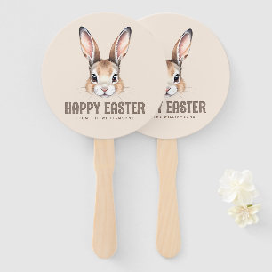 Custom Modern Watercolor Cute Easter Bunny Neutral Hand Fan