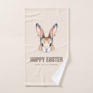 Custom Modern Watercolor Cute Easter Bunny Neutral Hand Towel