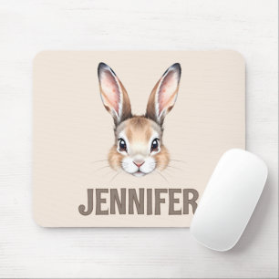 Custom Modern Watercolor Cute Easter Bunny Neutral Mouse Pad