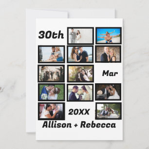 Custom Modern Wedding Anniversary 12 Photo Collage Thank You Card