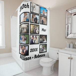 Custom Modern Wedding Anniversary 12 Photo Shower Curtain