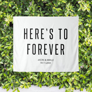 Custom Modern Wedding Backdrop Here's To Forever Tapestry