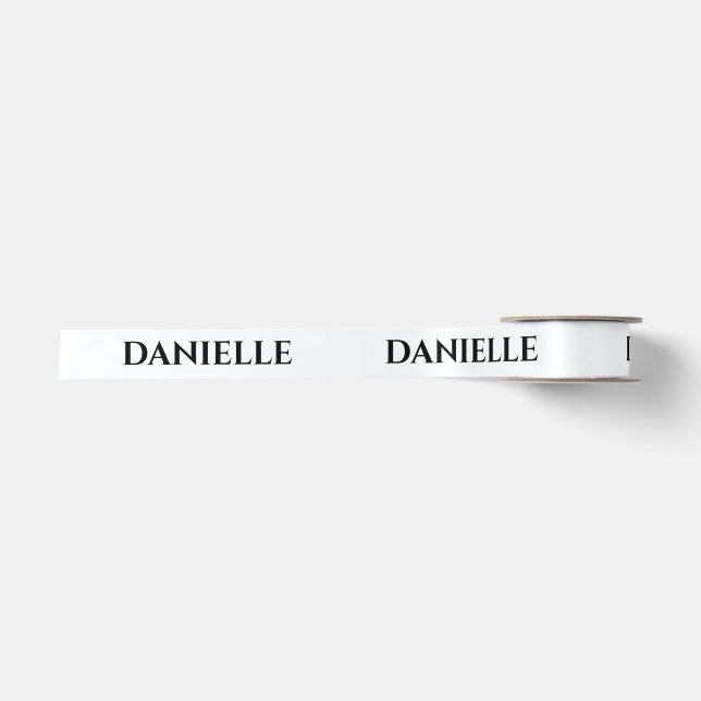 Custom Modern White Name Satin Ribbon Chic  (Front)