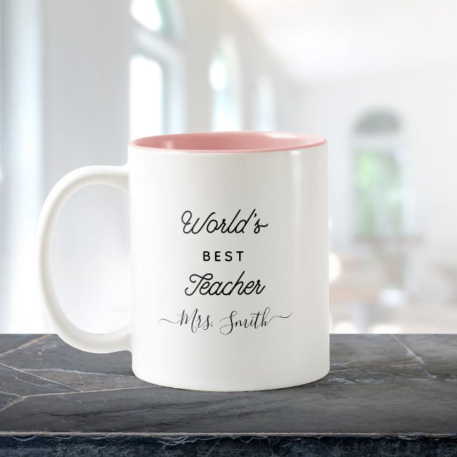 Custom Modern World's Best Teacher Trendy Script Two-Tone Coffee Mug (Creator Uploaded)