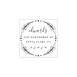 Custom Modern Wreath Script Wreath Return Address Rubber Stamp