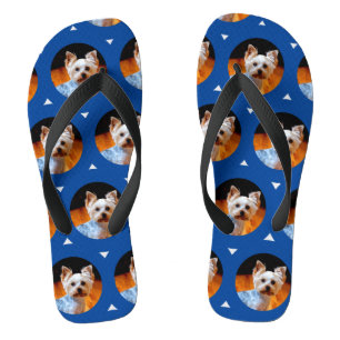Custom Modern Your Pet Photo Pattern Blue Cute Jandals