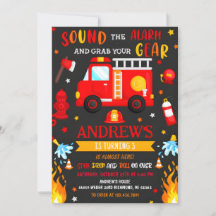 Custom Modren Fire truck Birthday party Invitation