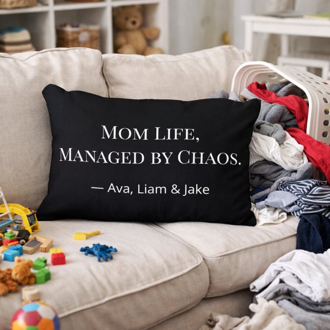 Custom Mom Chaos Funny Black & White Throw Pillow (Creator Uploaded)