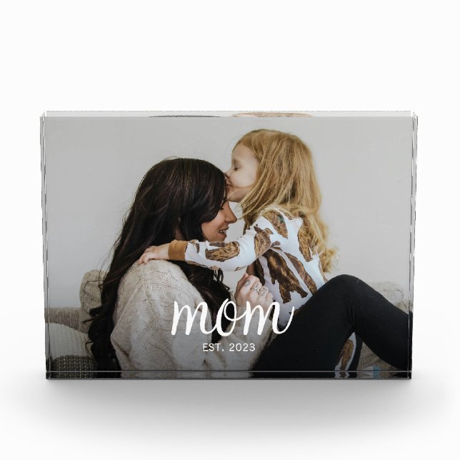 Custom Mom Established Modern Script Photo Block (Front)