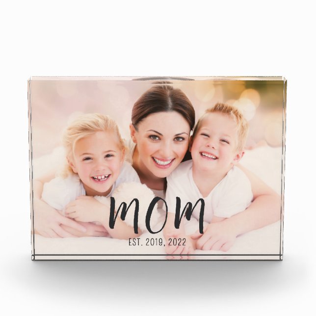 Custom Mom Established Modern Script  Photo Block (Front)