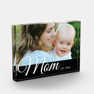 Custom Mom Established Modern Script Photo  Block
