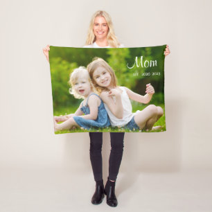 Custom Mom Established Modern Script Photo Fleece Blanket