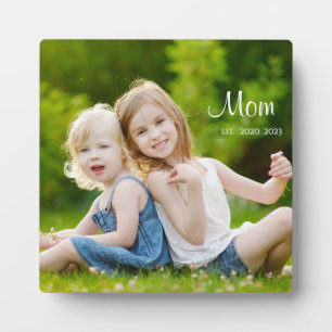 Custom Mom Established Modern Script Photo Plaque