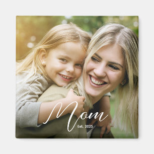 Custom Mom Established Modern Script Photo Plaque Magnet