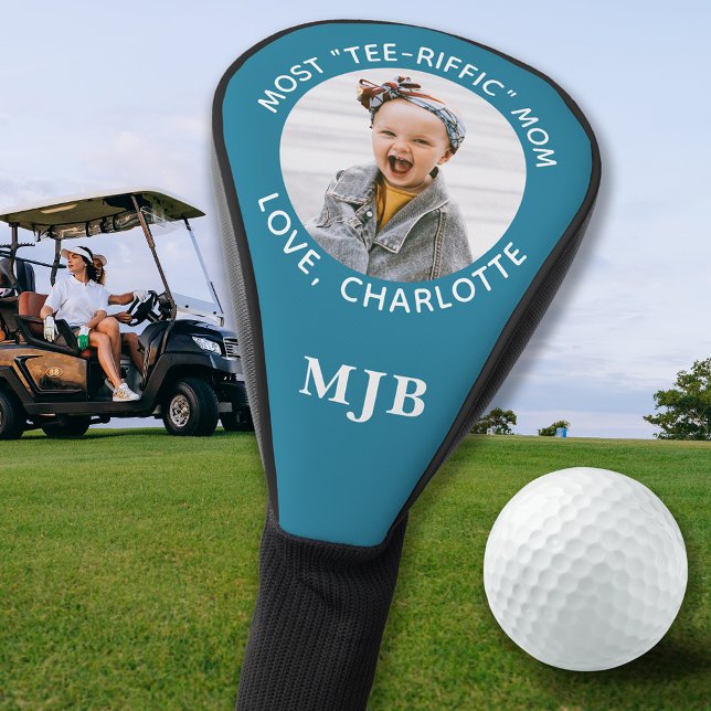 Custom MOM Photo Personalised Monogram Teal Driver Golf Head Cover (Creator Uploaded)