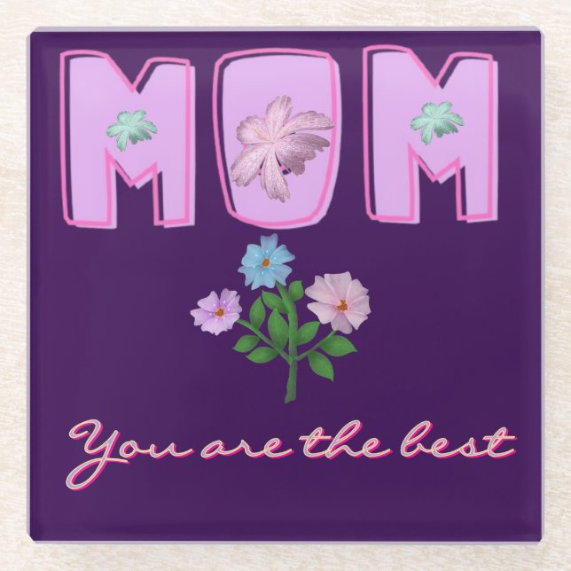 Custom Mom Typography Design,  Glass Coaster (Front)