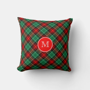 Custom Momogram Red and Green Holiday Plaid Cushion