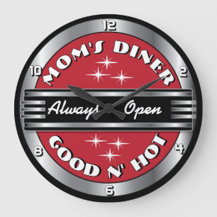 Custom Mom's Retro 1950s Diner Wall Clock - Red