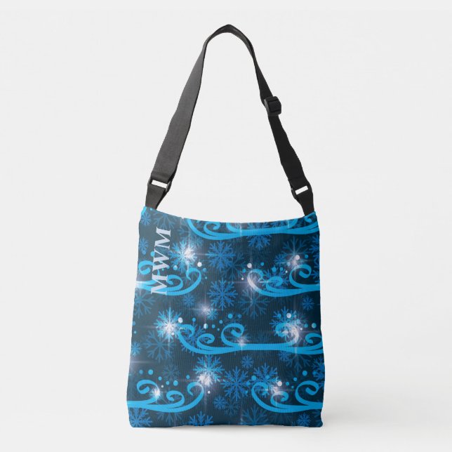 Custom Monagram Winter Wind Blue  Crossbody Bag (Front)