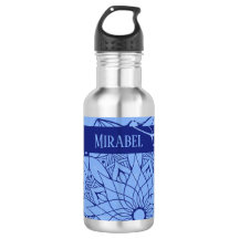 Custom Monochrome Blue Mandala Water Bottle