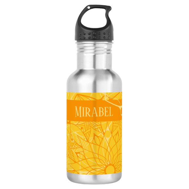 Custom Monochrome Orange Mandala Water Bottle (Front)