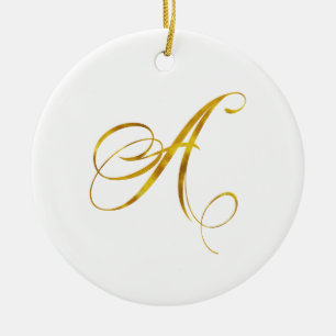 Custom Monogram A Faux Gold Foil Monograms Initial Ceramic Tree Decoration
