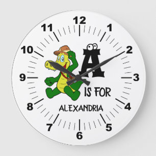 Custom monogram A is for Alligator funny reptile Large Clock