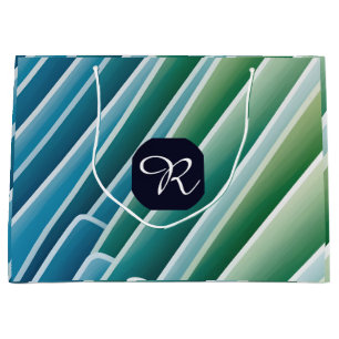 Custom Monogram Abstract Blue Green Large Gift Bag